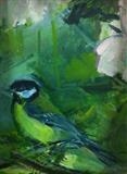 blue tit, dusk white rose by Chloe Mandy, Painting