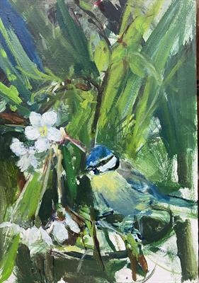 Blue Tit and Cherry Blossom by Chloe Mandy, Painting