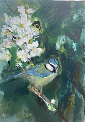 Blue Tit and Cherry Blossom 2 by Chloe Mandy, Painting