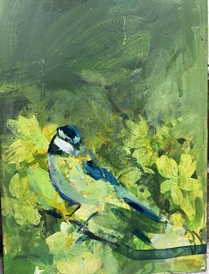 Blue tit with Primrose by Chloe Mandy, Painting