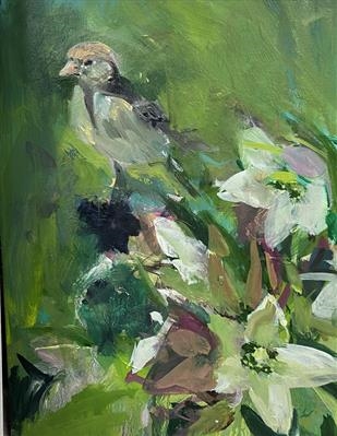Sparrow and Hellebore by Chloe Mandy, Painting