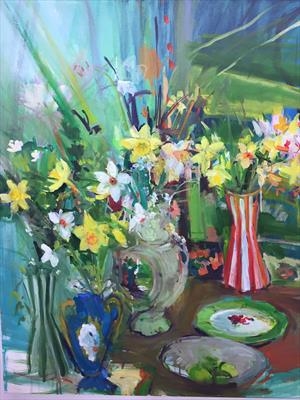 a host of golden dafodils by Chloe Mandy, Painting, Oil on canvas